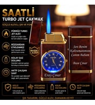 İsme Özel Turbo Jet Saatli Çakmak - Çift Yön Baskı Avantajı - Kutulu ve Hediye Paketinde