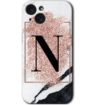 İphone 15 Plus Kılıf HD Desen Baskılı Kılıf - Pembe Mermer Desenli N Harfi