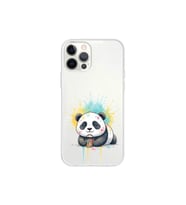 iPhone 12 Pro ile Uyumlu Splash Panda Tasarımlı Şeffaf Silikon Kılıf