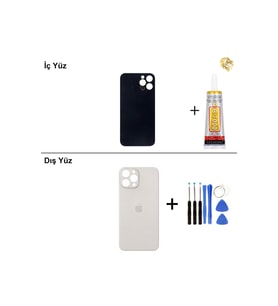 iPhone 12 pro max Gümüş Arka Kapak Arka Cam Batarya Kapağı Lazer Kesim Kapak Pil Kapağı + B-7000 Yapıştırıcı + Tamir Seti