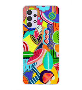 PrintiFy Samsung Galaxy A32 ile Uyumlu 1mm Slim Fit Retro Renkler 6 Baskılı Şeffaf  Kılıf