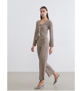 LCW EVERYDAY Bej Beli Lastikli Dokulu Geniş Paça Kadın Pantolon