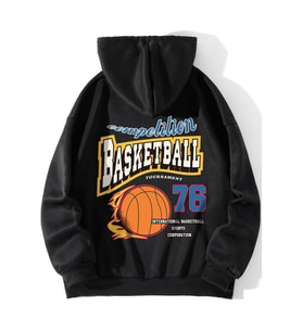 Basketball 76 Baskılı Oversize Sweatshirt (Siyah)
