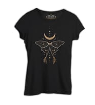 Kelebek ve Ay Siyah Kadın Tshirt