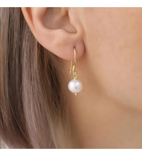 925 Ayar Gümüş Cream Tatlısu İncisi Küpe-9mm (Gold)