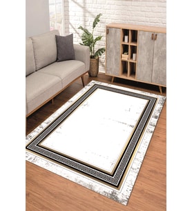 Dijital Kaymaz Taban Yıkanabilir Renkli Salon Halısı Mutfak Halısı Yolluk ND-SD-780 (Beyaz)