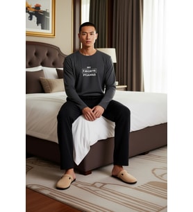 Erkek Slogan Baskılı Sweatshirt ve Pantolon Pijama Takımı Fonksiyonel Dayanıklı Kaliteli Şık