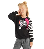 Fırfırlı Zebra Kız Çocuk Siyah Sweatshirt