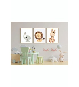 Çocuk Odası Safari Dekoratif Retro Mdf Tablo ( Çerçeve Görünümlü ) (Çok Renkli)