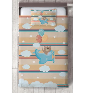 MEKTA HOME BEBEK VE ÇOCUK ODASI Uçak ve Fil Desenli Yatak Örtüsü