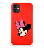 Apple iPhone 11 Soft Premier Kapak Minnie Mouse-B Tasarımlı Silikon Kılıf - Kırmızı (Şeffaf)