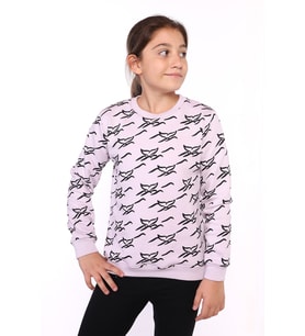 Toontoy Kız Çocuk Komple Balık Kuyruğu Baskılı Sweatshirt (Açık Lila)