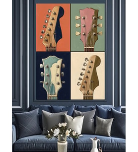 Dört Renkli Gitar Sapı Pop-Art Dekoratif Kanvas - Mdf Ahşap Tablo