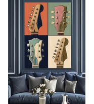 Dört Renkli Gitar Sapı Pop-Art Dekoratif Kanvas - Mdf Ahşap Tablo