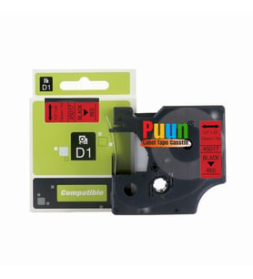 PUUN®Dymo D1 45017 S0720570 12MM x 7 Mt. Muadil Kırmızı Etikete Siyah Yazı Şerit Etiketi Labelmanager