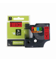 PUUN®Dymo D1 45017 S0720570 12MM x 7 Mt. Muadil Kırmızı Etikete Siyah Yazı Şerit Etiketi Labelmanager (Çok Renkli)