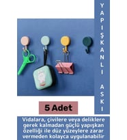 İz Bırakmaz Montaj Gerektirmez Mutfak Banyo Ev Ofis Kendinden Yapışkanlı Renkli Duvar Askısı 5 Adet