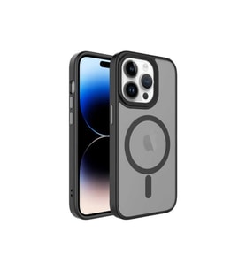 Apple iPhone 14 Pro Max Uyumlu Kılıf Mat Arka Yüzey Wireless Şarj Özellikli Zore Flet M-safe Kapak (Siyah)