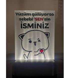 Kişiye Özel İsimli Hediyelik Kablolu Led Lamba - M15 - Yüzüm gülüyorsa sebebi sensin (Beyaz)