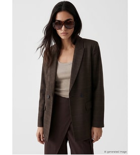 LCWAIKIKI Classic Kahverengi Kruvaze Yaka Ekose Kadın Blazer Ceket