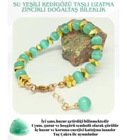 Su Yeşili Kedigözü Taşlı Uzatma Zincirli Doğaltaş Bileklik Marron Doğaltaş (Y. Su Yeşili)