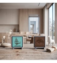 Modern ve Şık Mekânlar İçin Sübhanallah Kombini ve Özel Deri Bismillahirrahmanirrahîm Detaylı İkili Aksesuar 10x10 cm, Açık Kahve - Turkuaz