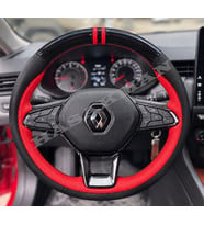 Renault Taliant Dikme Direksiyon Kılıfı Parlak Siyah Kırmızı Detaylı Kırmızı Çift Yüzük ve Dikiş 2021-2024