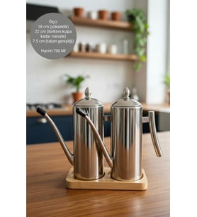 Bambum Standlı 2'li Çok Amaçlı Çelik Demlik Yağlık Yağdanlık 1000ml
