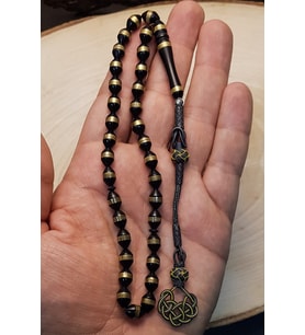 Gümüş Püskül Arpa Kesim Kuka Tespih (Siyah-Sarı)
