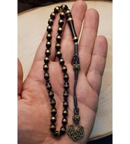 Gümüş Püskül Arpa Kesim Kuka Tespih (Siyah-Sarı)