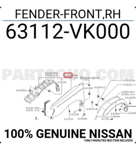 Nissan Pıckup D22 Ön Çamurluk Sinyal Delikli Sağ 2002-2004 (Oem No:  63112Vk000)