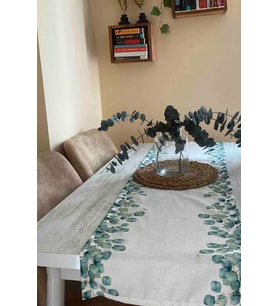 Keten Görünümlü Yaprak Desenli Runner 40x140