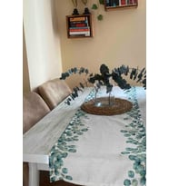 Keten Görünümlü Yaprak Desenli Runner 40x140