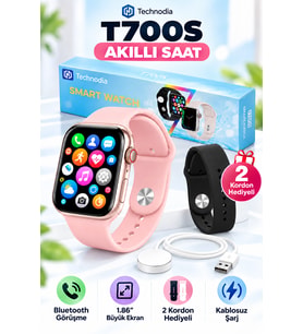 T700S 1.86 inc IPS Ekranlı Bluetooth Görüşmeli Türkçe Akıllı Saat – Çift Kordon Kablosuz Manyetik Şarjlı - 45cm - Siyah