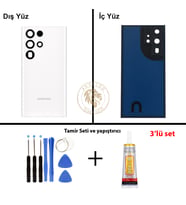 Samsung S22 Ultra Beyaz Arka Pil Kapağı Batarya Kapağı Lazer Kesim + Yapıştırıcı ve Vida Seti