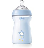 Natural Feeling Anti-Kolik biberon 6 aylık 330 ml, yumuşak ve esnek silikon vantuzlu bebek şişesi, emzirme için uygundur, mavi