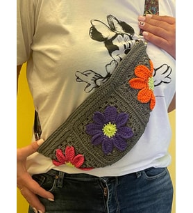 EL ÖRGÜSÜ TASARIM ÇİÇEKLİ FREEBAG ÇAPRAZ ÇANTA SPOR ÇANTA (Gri)