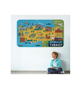Eğitici Ve Öğretici Dekoratif Cocuk Odası Türkiye Haritası Duvar Sticker-3871-60x105