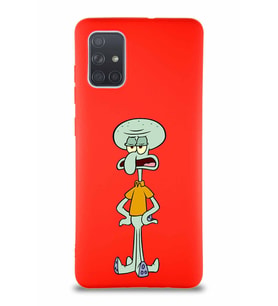 Samsung Galaxy A71 Soft Premier Kapak Squidward Dokunaç Tasarımlı Silikon Kılıf - Kırmızı (Şeffaf)