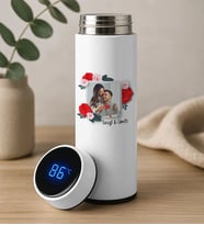 BK Gift Fotoğraflı Filtreli Dijital Göstergeli Beyaz Çelik Termos-1, Arkadaşa Hediye, Sevgiliye Hediye, Yeni İş Hediyesi