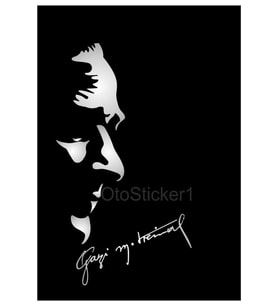 Atatürk Silüeti Ve Gazi Mustafa Kemal İmza Stickeri Gri 32*10 Cm