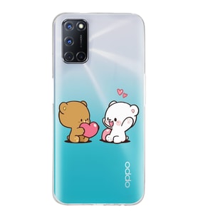 Oppo A52/A72/A92 Uyumlu Kalpli Ayıcıklar Tasarımlı Şeffaf Telefon Kılıfı
