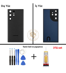 Samsung S23 Ultra Siyah Arka Pil Kapağı Batarya Kapağı Lazer Kesim + Yapıştırıcı ve Vida Seti