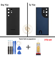 Samsung S23 Ultra Siyah Arka Pil Kapağı Batarya Kapağı Lazer Kesim + Yapıştırıcı ve Vida Seti
