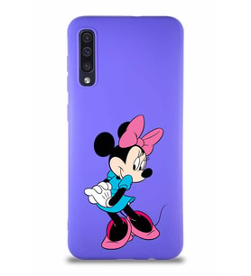 Samsung Galaxy A50S Soft Premier Kapak Minnie Mouse-F Tasarımlı Silikon Kılıf - Mor (Şeffaf)