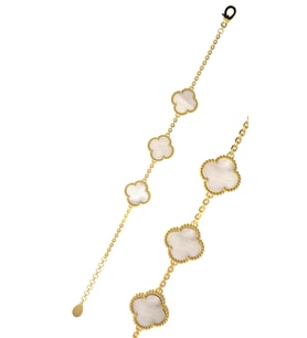 925 Ayar Beyaz Sedef Taşlı Gold Van Cleef Üçlü Yonca Gümüş Bileklik