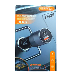 Hızlı Şarj Araç Çakmak Şarjı Aleti Metal Gövdeli Siyah 12-24v 38W
