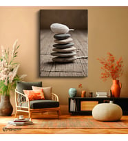 Dikey Kanvas Tablo Zen Taşları Ve Tüy Meditasyon Tablosu Ev Ofis Duvar Dekoru