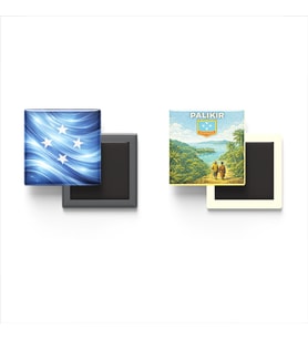 Buzdolap Magnetleri - Mikronezya Bayrağı ve Palikir Retro Tema - 2'li Set Magneti