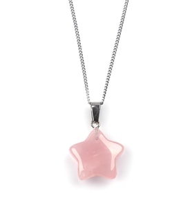 Pembe Kuvars Doğal Taş Yıldız Model Kolye